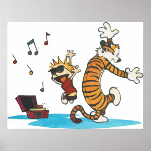 Poster Danser avec Vinyl Phonograph Cute Hobbes