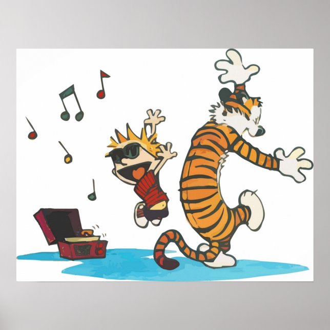 Poster Danser avec Vinyl Phonograph Cute Hobbes (Devant)