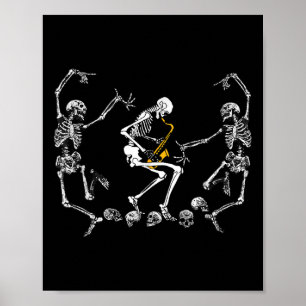 Poster Danser drôle Squelette Jouer Saxophone Halloween