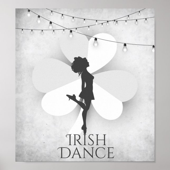 Poster Danseur irlandais avec Clocher et String Lights Da (Devant)