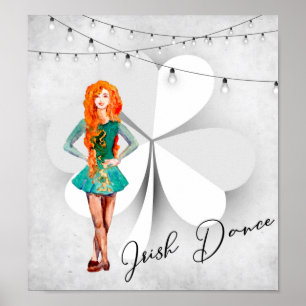 Poster Danseur irlandais avec Clocher et String Lights Da