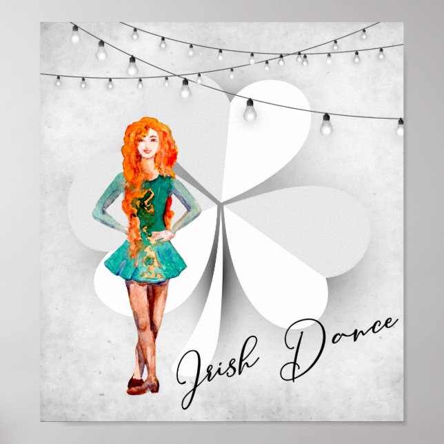 Poster Danseur irlandais avec Clocher et String Lights Da (Devant)