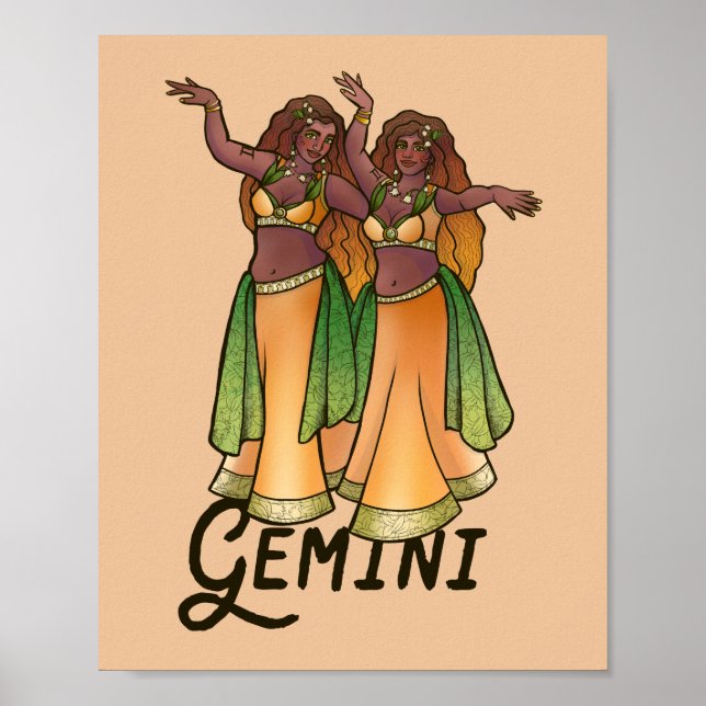 Poster Danseurs de Belly Gemini Zodiac Bellydance Art (Devant)