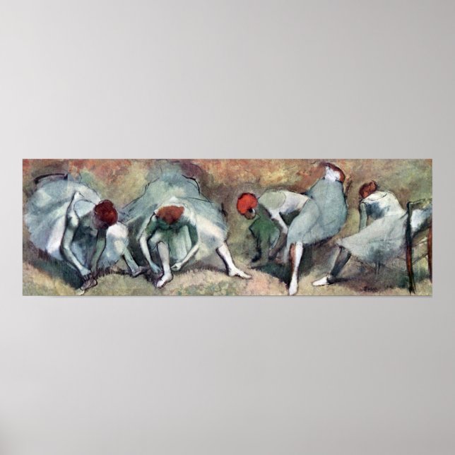 Poster Danseurs lacant leurs chaussures par Edgar Degas (Devant)