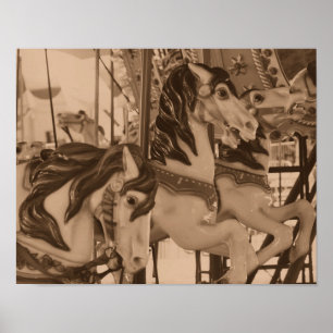 Poster Danseurs Silents Chevaux De Carrousel À Sepia Brow