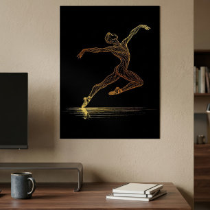 Poster Danseuse de ballet d'art en ligne dorée Illustrati