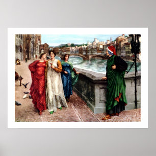 Poster Dante rencontre Béatrice à Florence peinture fine 