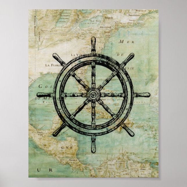 Poster d'antiquités des navires nautiques Roue et  (Devant)