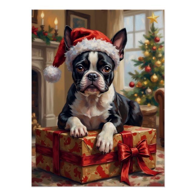 Poster Dapper Boston Terrier Dog Christmas Gift (Devant)
