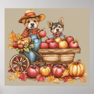 Poster d'applecart d'automne du chien