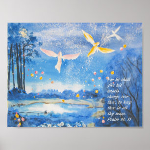 Poster d'aquarelle Angels Psalm 91