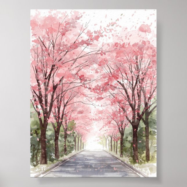 Poster d'aquarelle Cherry Blossom Street (Devant)