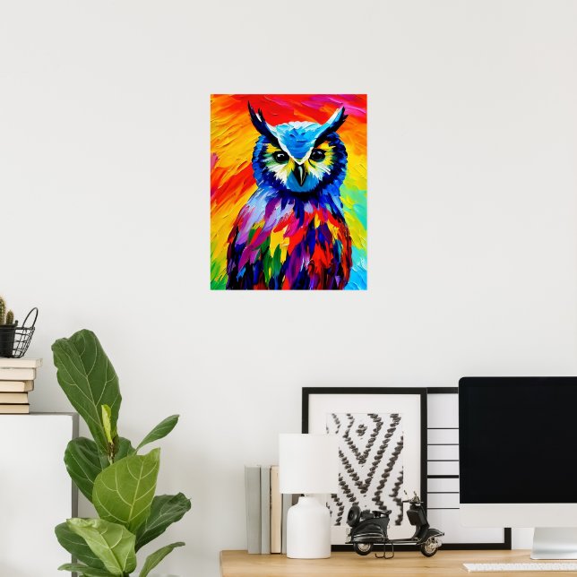 Poster d'aquarelle colorée de hibou (Bureau à domicile)