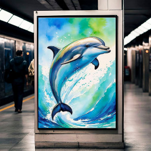 Poster d'aquarelle Dauphin Ocean Waves