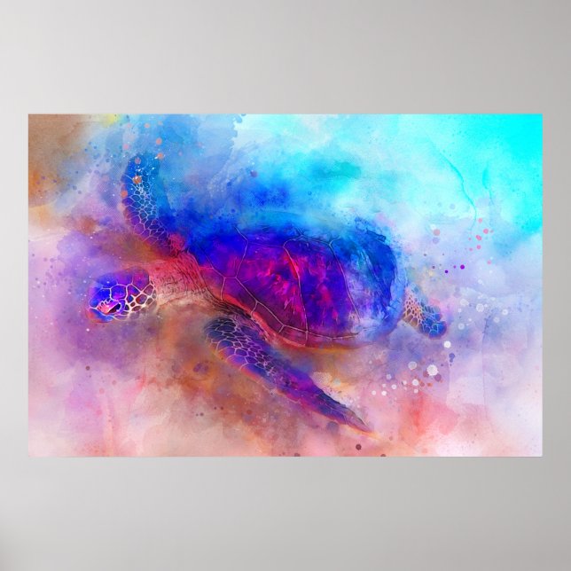 Poster d'aquarelle de la tortue de mer d'Hawaï (Devant)
