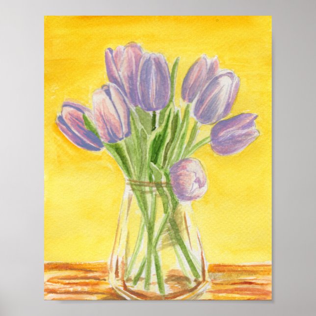 Poster d'aquarelle des tulipes violettes (Devant)