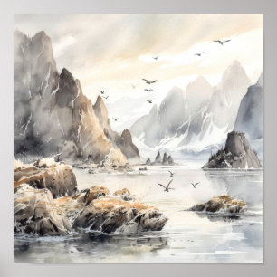 Poster d'aquarelle du parc national Kenai Fjords