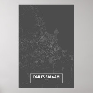 Poster Dar es Salaam, Tanzanie (blanche sur le noir)