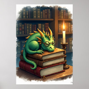 Poster Dark Academia Lecture Dragon Autocollant Bibliophi