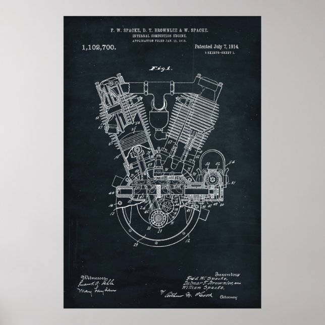 Poster Dark Gray | Brevet de moteur à combustion interne (Devant)