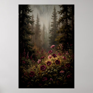 Poster Dark Moody Forest Wildflower