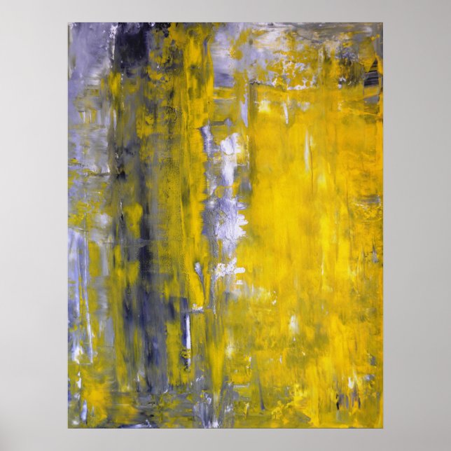 Poster d'art Abstrait gris et jaune 'Curious' (Devant)