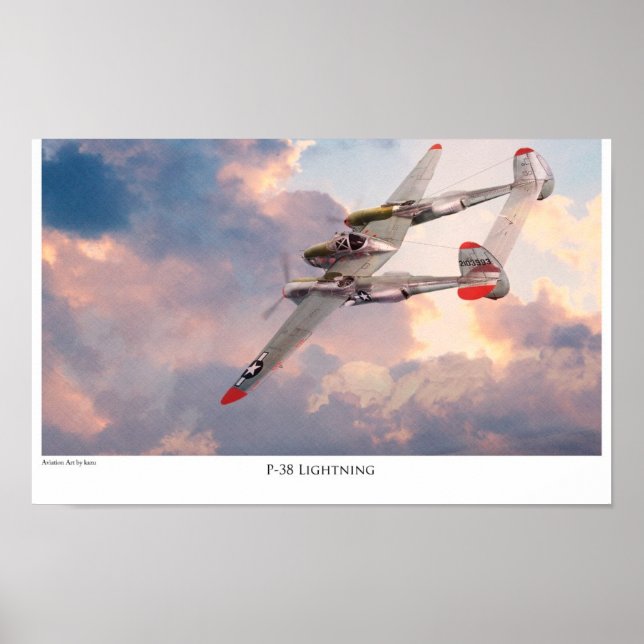 Poster d'art aéronautique "P-38 Lightning" (Devant)