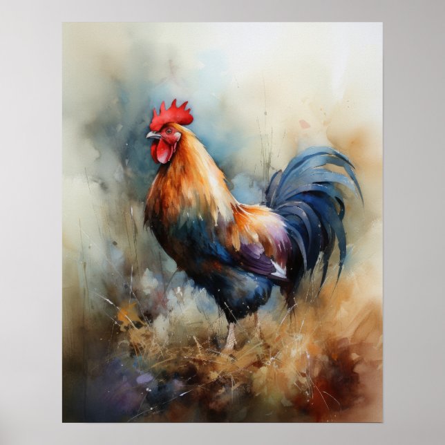 Poster d'art animal de ferme de coq Imprimer Poste (Devant)