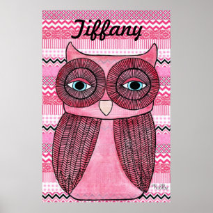 Poster d'art Chevron Stripes Owl de la Chambre Ros