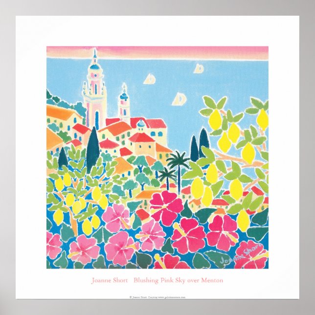 Poster d'art : Ciel rose rougissant sur Menton (Devant)