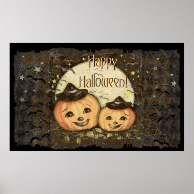 Poster d'art Citrouille Vintage d'Halloween (Devant)