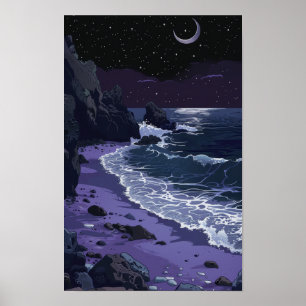 Poster d'art côtier de plage de sable violet