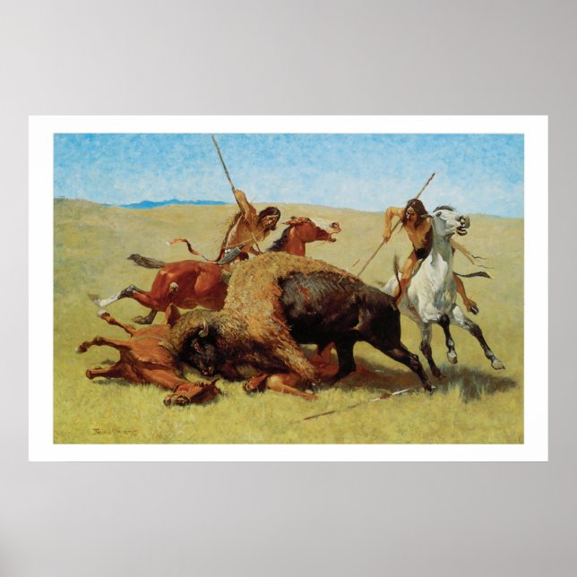 Poster d'art de chasse Buffalo Amérindiens (Devant)