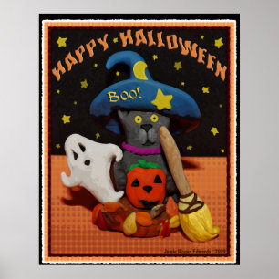 Poster d'art de chat effrayé d'Halloween