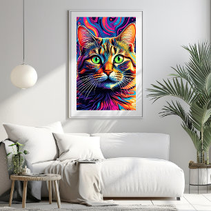 Poster d'art de chat psychédélique coloré
