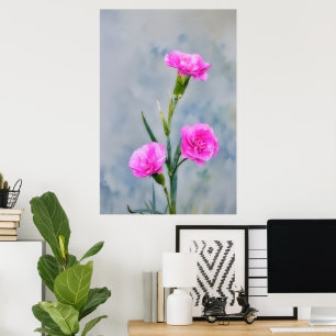 Poster d'Art de Jardin Trois oeillets Roses