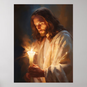 Poster d'art de Jésus tenant une bougie