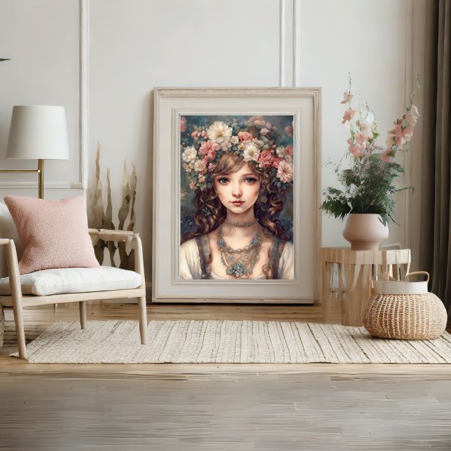 Poster d'art de la femme Lady Portrait (Beautiful Claudia with Flowers Poster)
