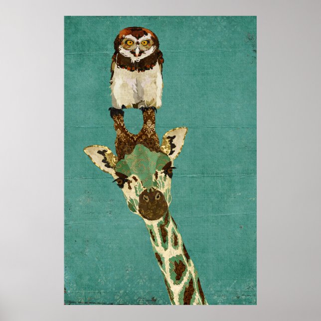 Poster d'art de la Giraffe et de la Chouette en br (Devant)