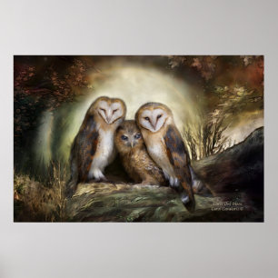 Poster d'art de la Lune à trois hiboux / Imprimer