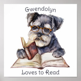 Poster d'art de la pépinière Chien Lire un livre P