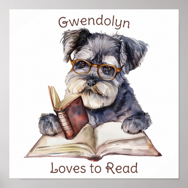 Poster d'art de la pépinière Chien Lire un livre P (Devant)