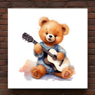 Poster d'art de la pépinière Guitare Teddy Bear Ga