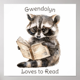 Poster d'art de la pépinière Raccoon Lecture