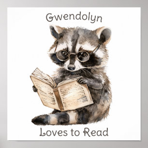 Poster d'art de la pépinière Raccoon Lecture