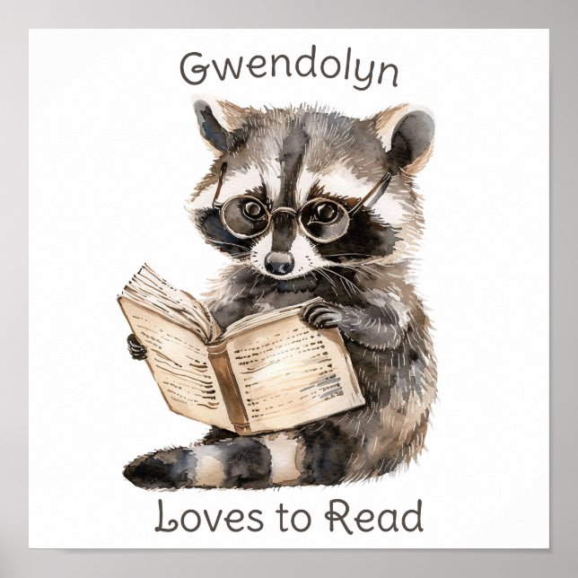 Poster d'art de la pépinière Raccoon Lecture (Devant)