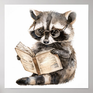 Poster d'art de la pépinière Raccoon Lecture avec 