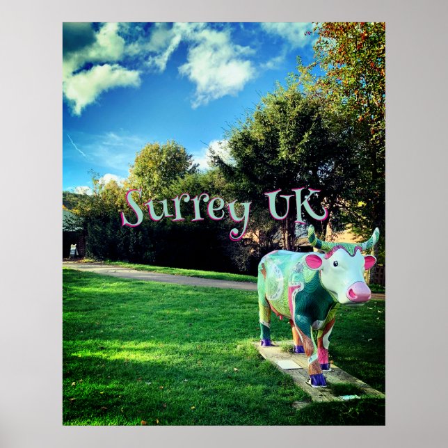 Poster d'art de la vache Surrey UK (Devant)
