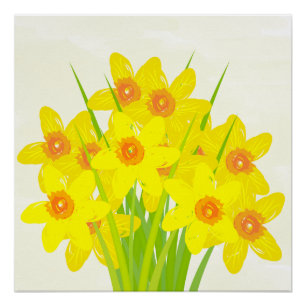 Poster d'art de l'aquarelle des jonquilles jaunes 
