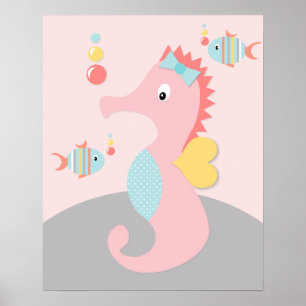 Poster d'art de l'Ocean Life Pink Seahorse